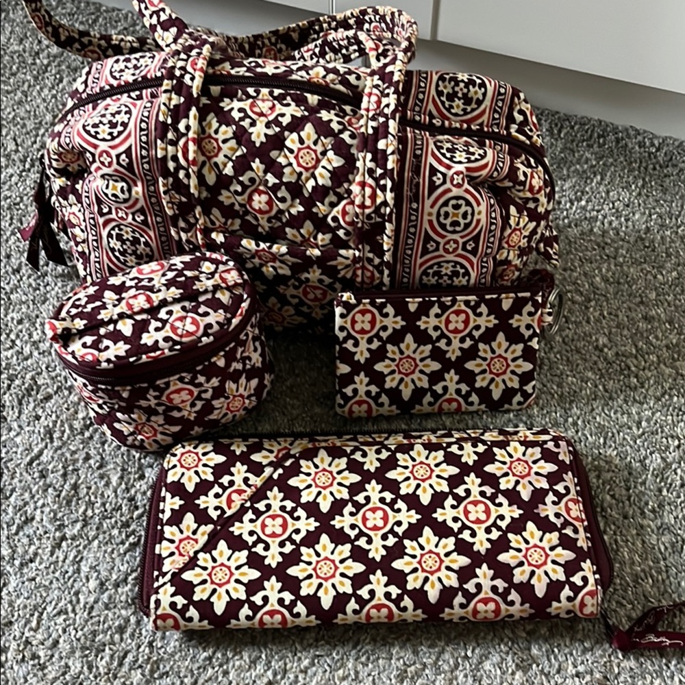 Vera Bradley Burgundy and Cream Patterned Bag Bundle
